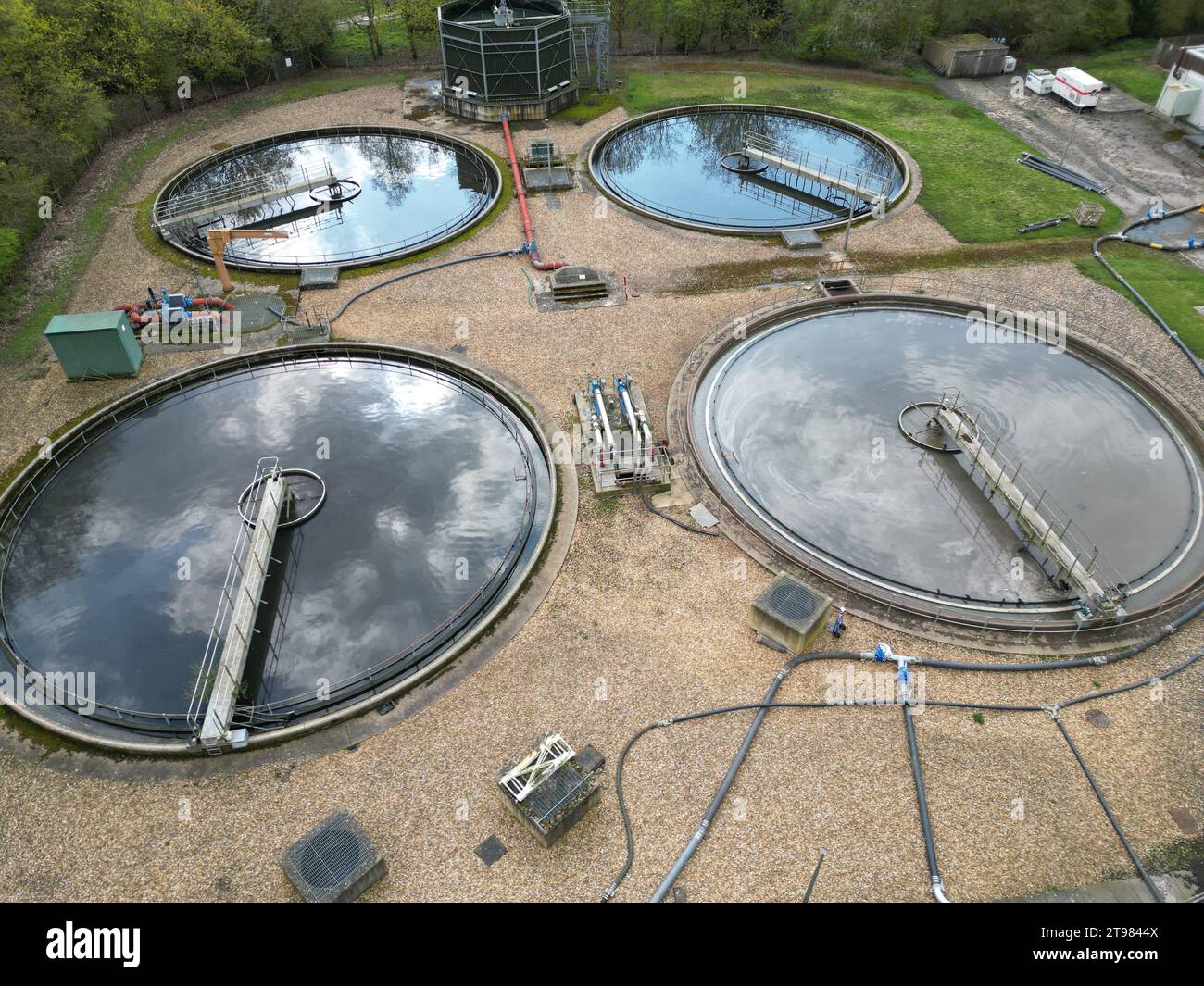 Sewage Water treatment plant Saffron Walden Essex UK aerial view Stock
