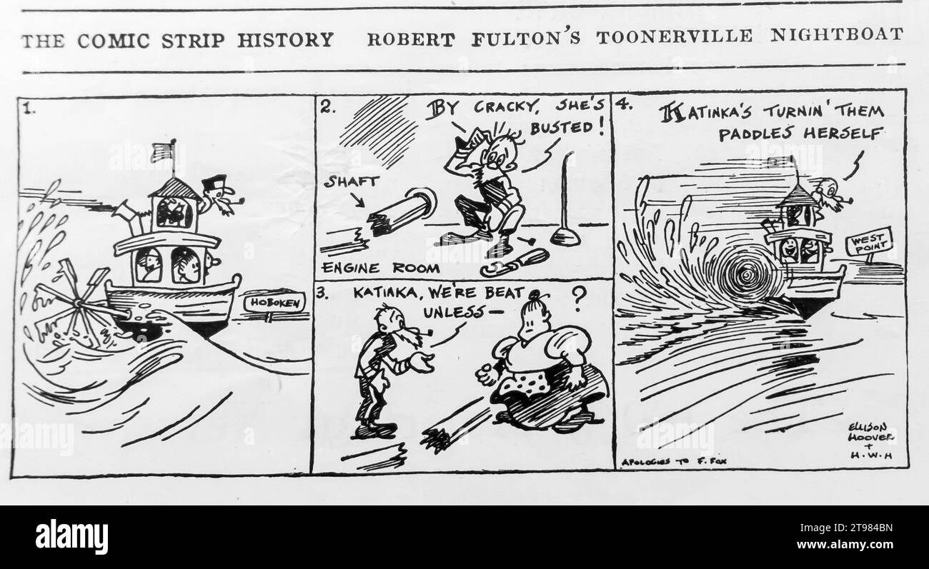 1926 cartoon comic strip in LIFE magazine - Robert Fulton's Toonerville Nightboat Stock Photo