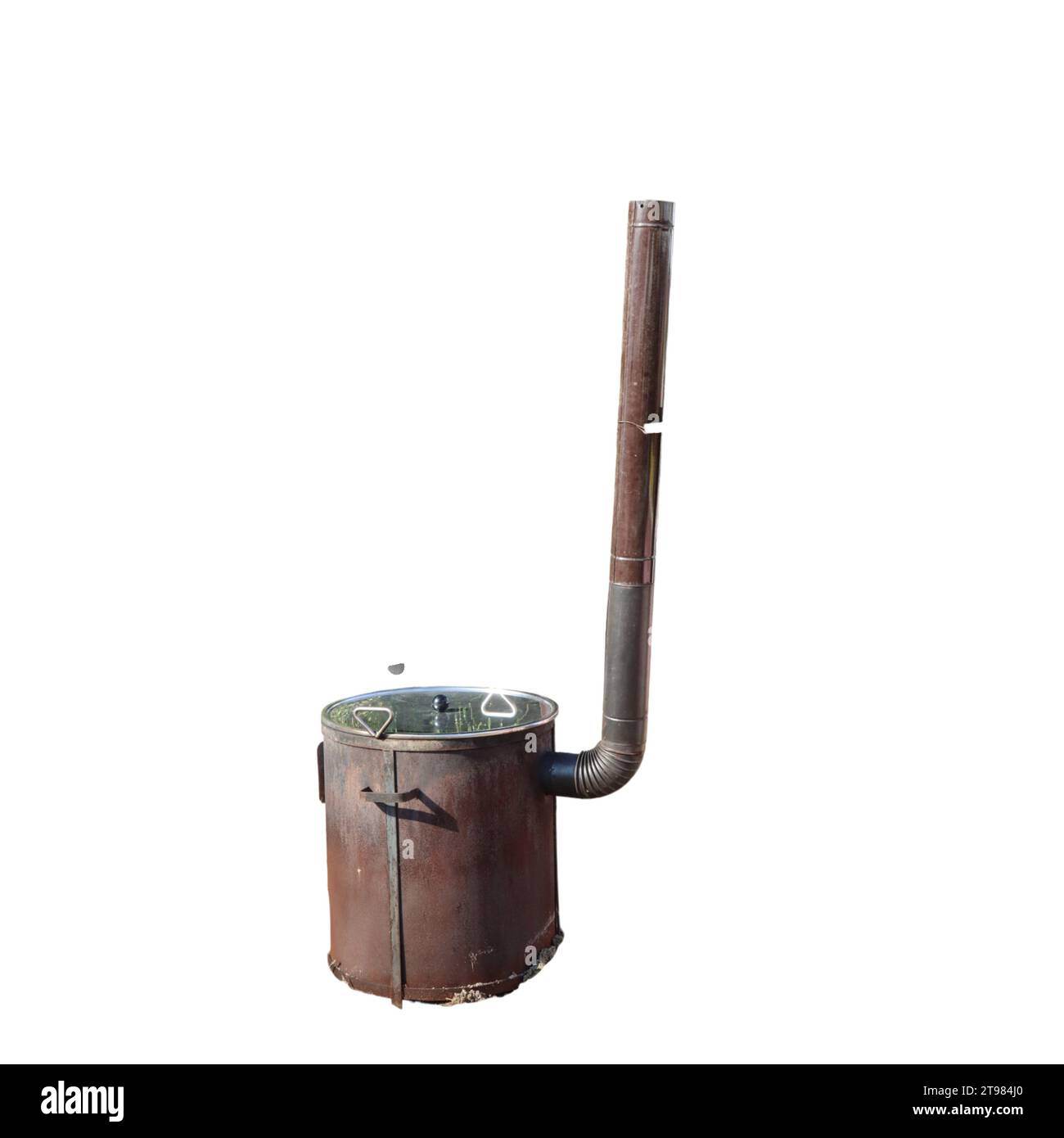 A silver metallic container with a long cylindrical pipe protruding ...