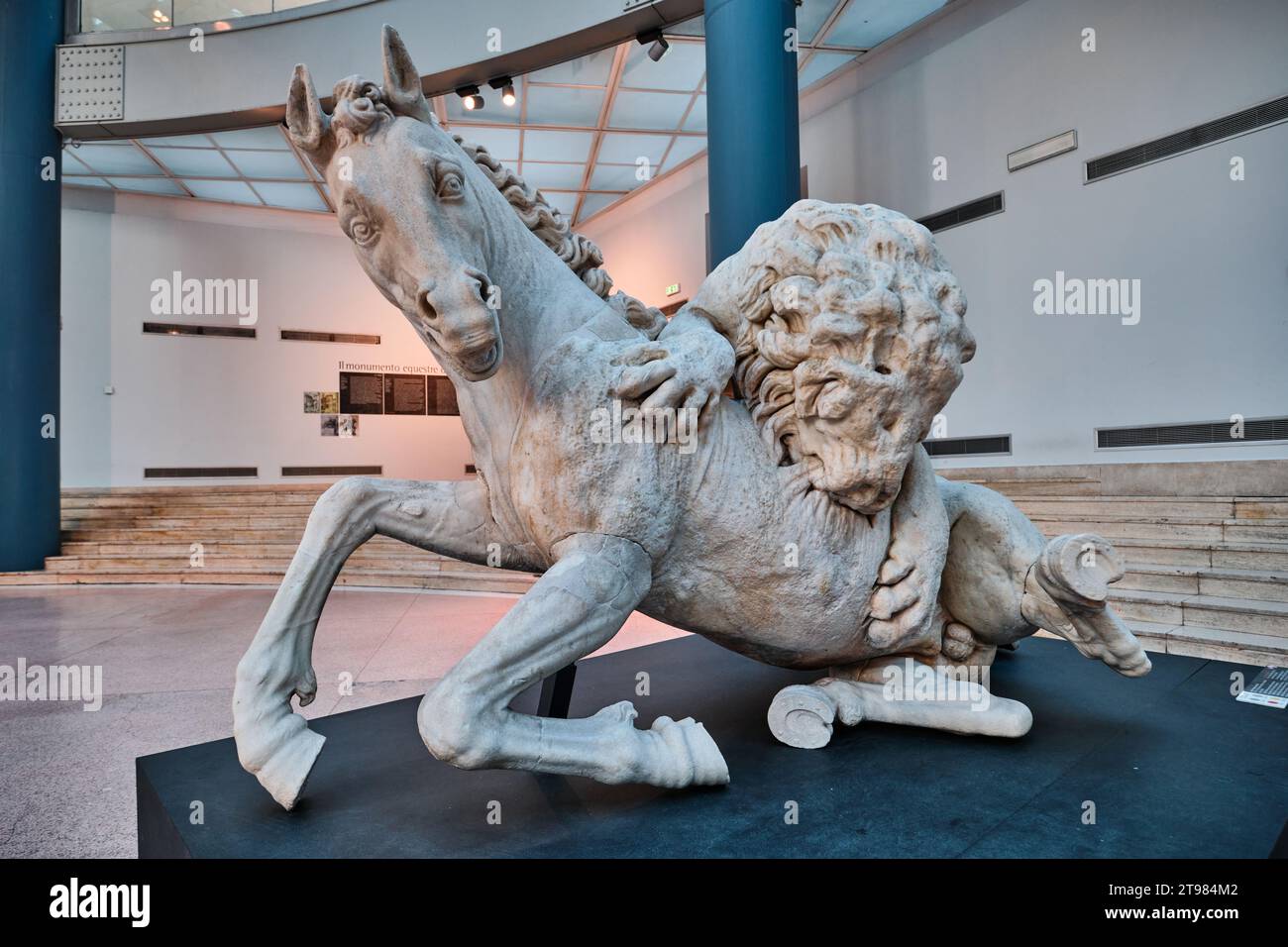 Rome, Italy - October 29 2023: Lion Attacking a Horse statue from the Capitoline Museums Stock Photo