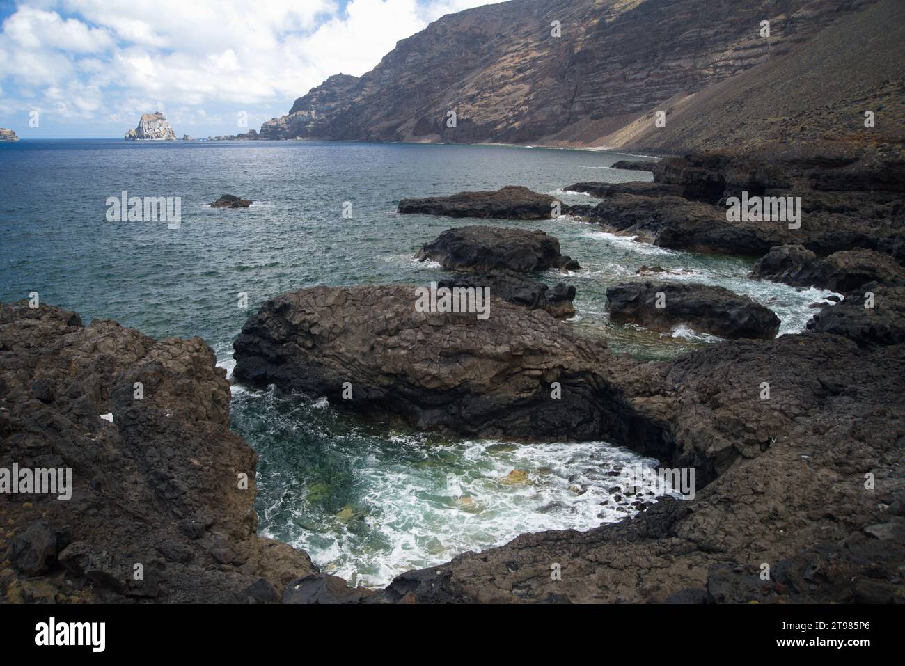 Rocky landscape of the island of El Hierro. Paisaje rocoso de la isla de El Hierro. Stock Photo