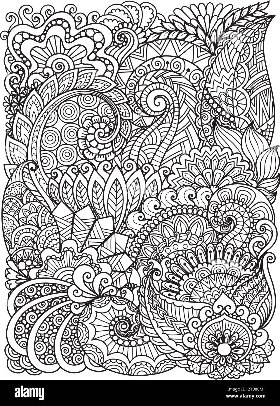 Zentangle inspired flowers for coloring page, engraving, laser cut and