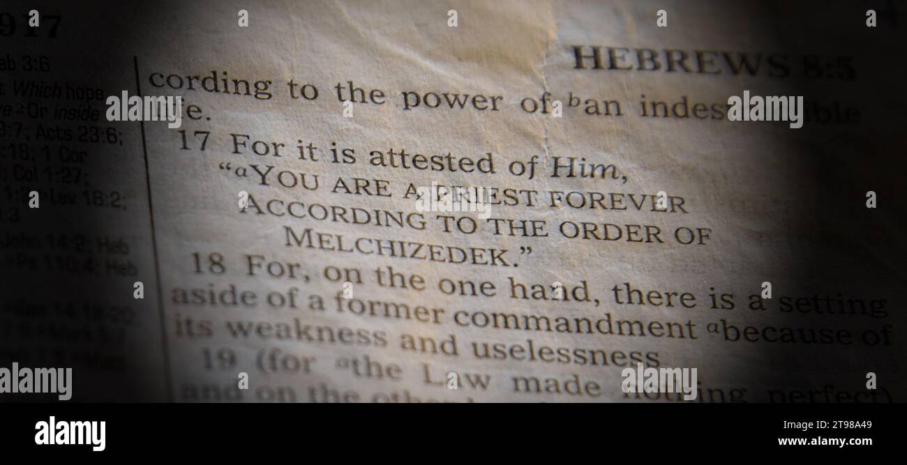 Opened Bible Hebrews 7 17 Stock Photo Alamy opened-bible-hebrews-7-17-stock-photo-alamy