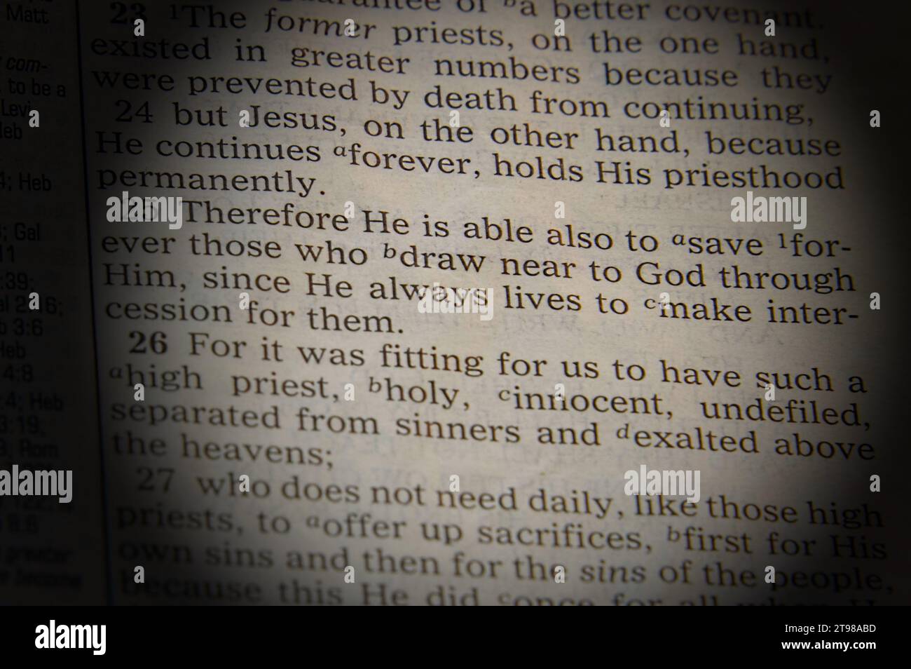 Opened Bible Hebrews 7 25 Stock Photo Alamy Opened bible hebrews 7 25 stock photo alamy