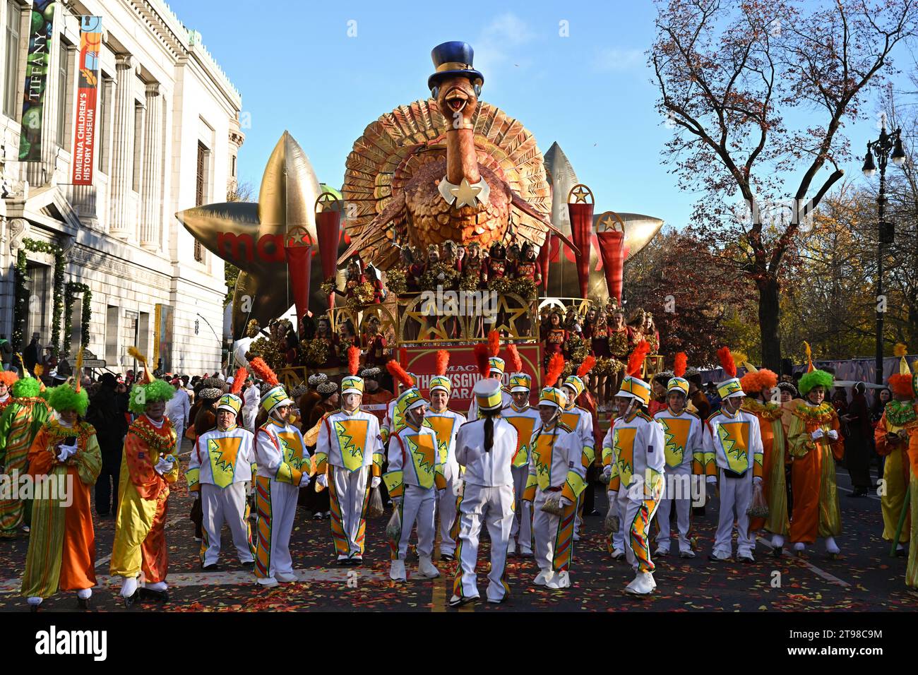 A view of the tom turkey float at the 2023 macy s thanksgiving day