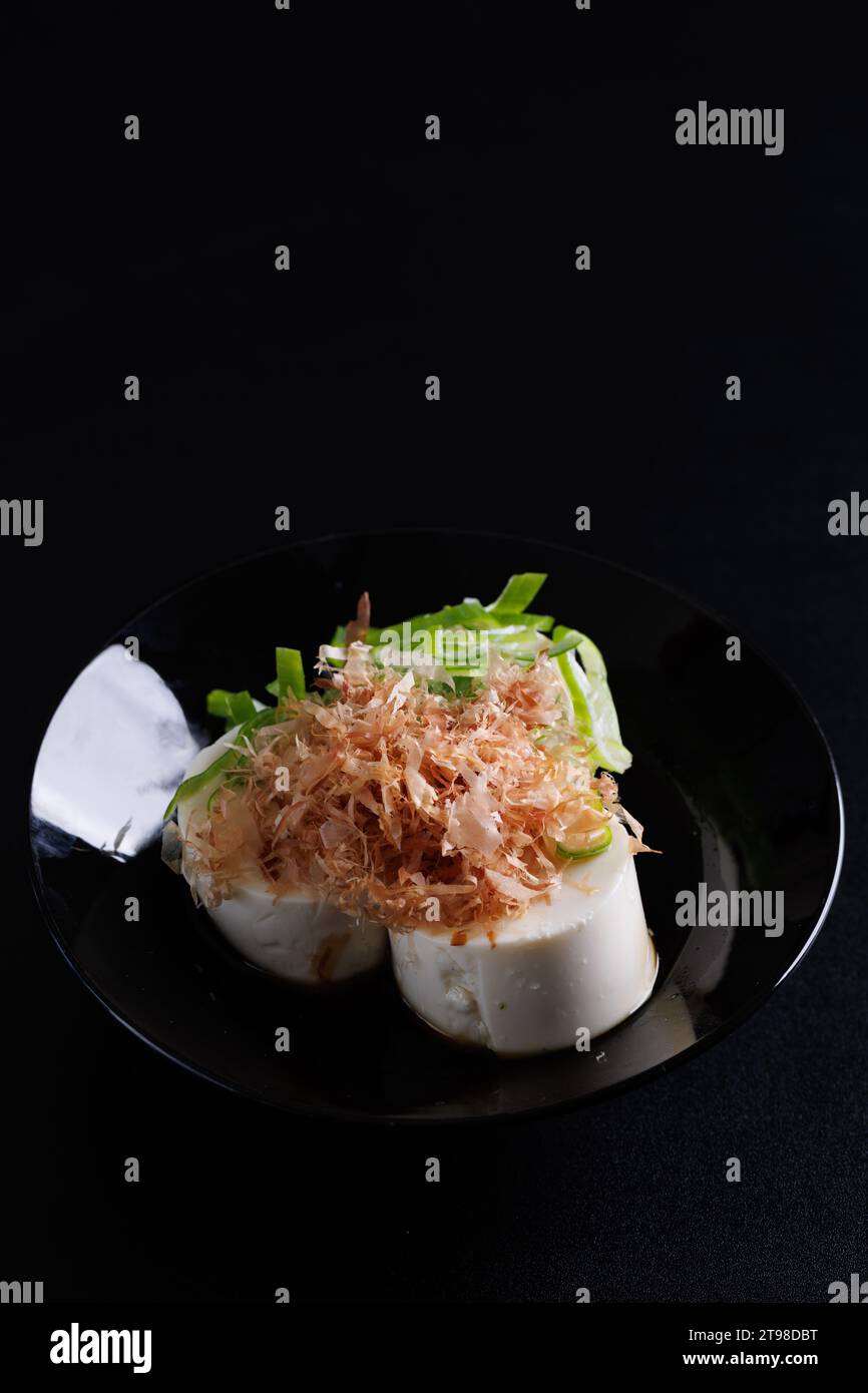 Japanese tofu Japanese appetizer soft cold tofu with sauce ginger and