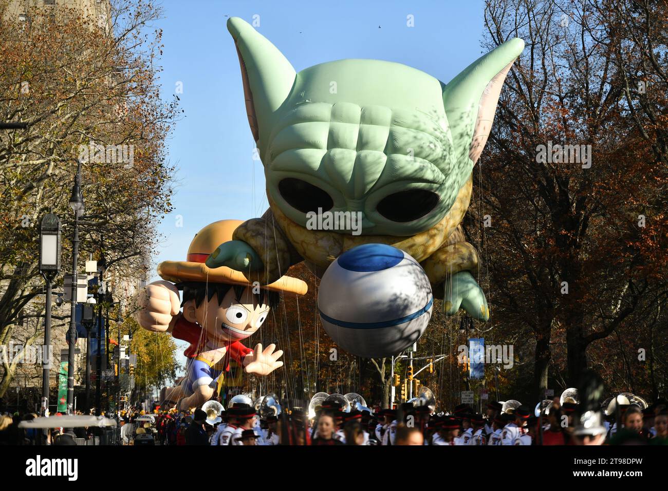 Monkey D. Luffy balloon and Grogu balloon at the 2023 Macy's