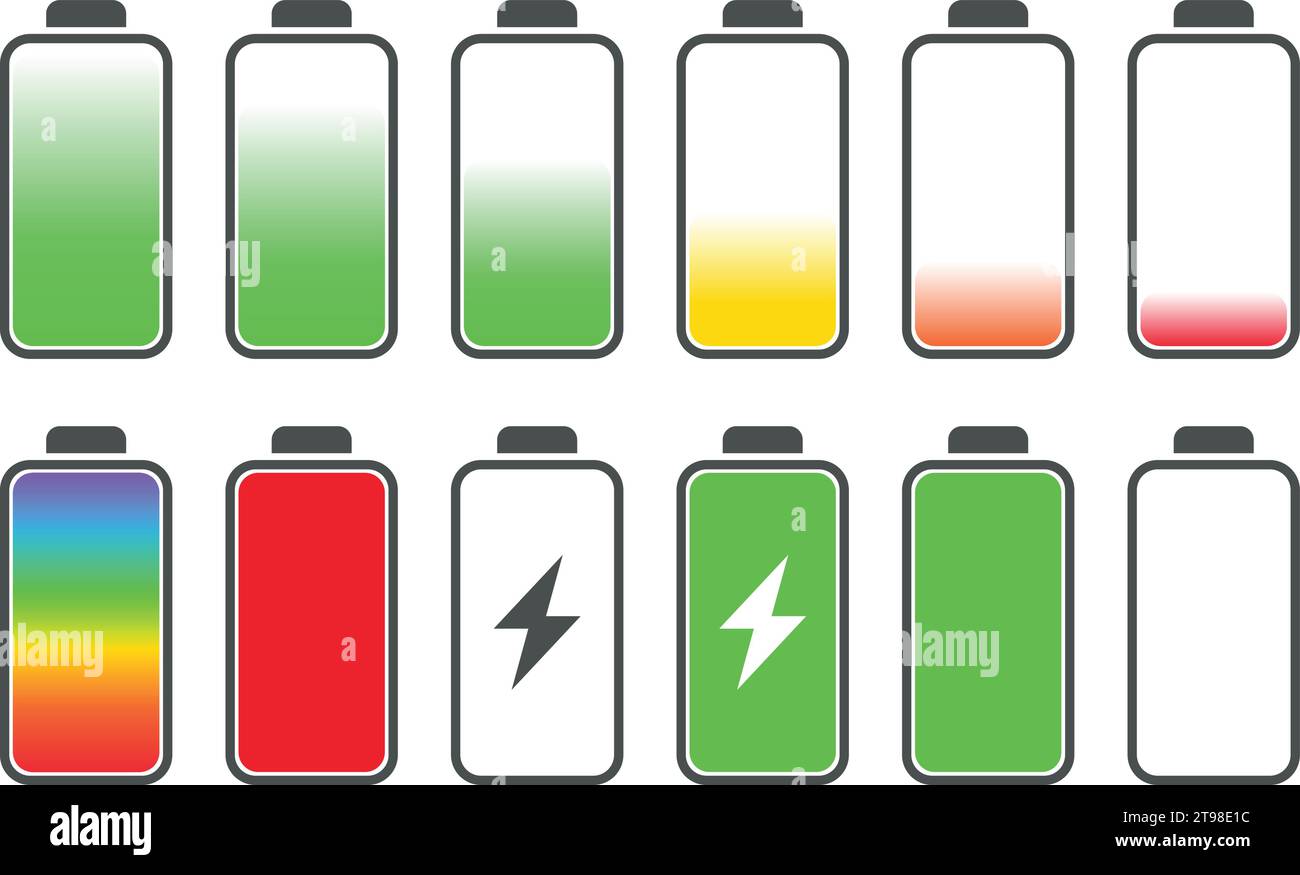 BATTERY ICONS SET LEVEL INDICATORS. BATTERY LIFE, ACCUMULATOR, BATTERY