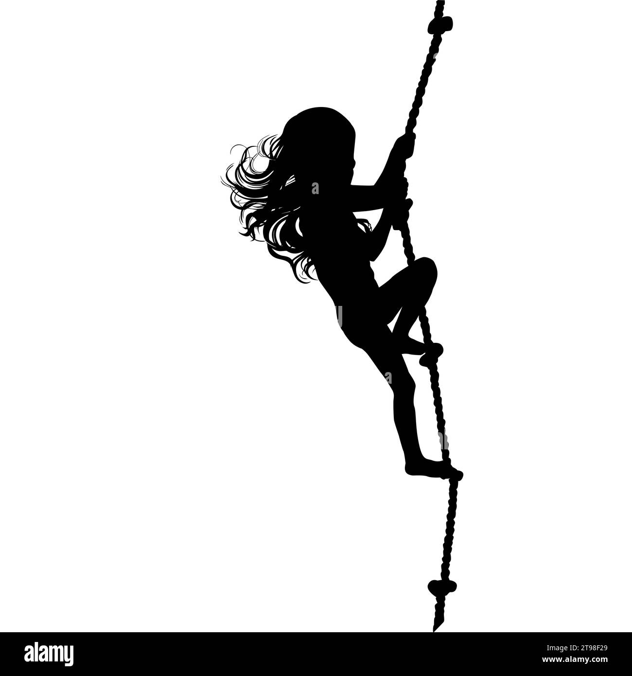 A girl climbs up a rope. hand drawing. Not AI, Vector illustration Stock Vector