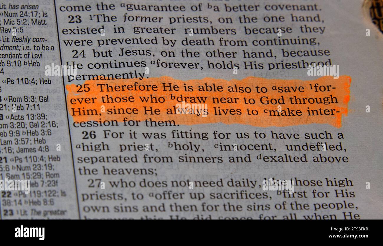 Opened Bible Hebrews 7 25 Stock Photo Alamy Opened bible hebrews 7 25 stock photo alamy