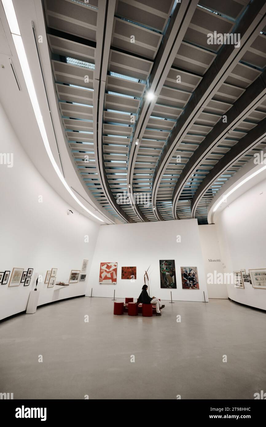 Rome, Italy - October 29 2023: Interior of MAXXI national museum of 21st-century contemporary art and architecture, building designed by Zaha Hadid Stock Photo