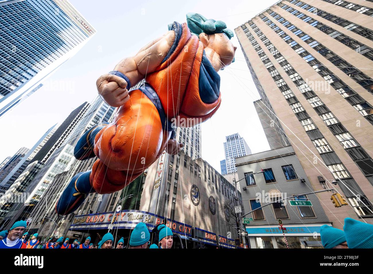 November 23, 2023, New York City, New York, United States The Goku balloon on Sixth Avenue at