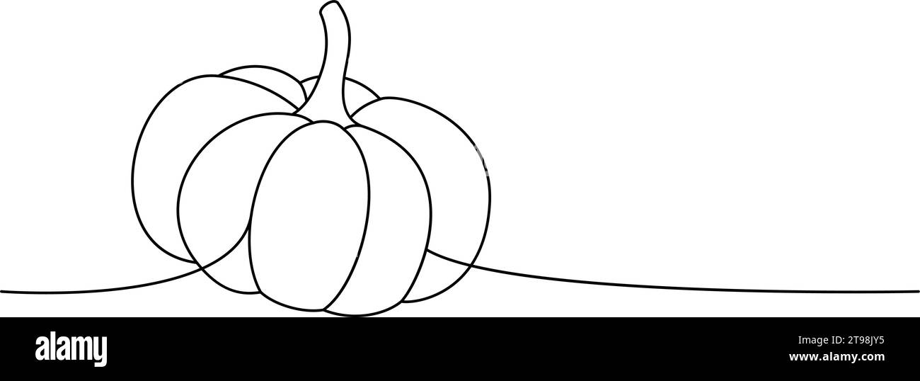 Pumpkin, autumn vegetable one line continuous drawing. Halloween ...