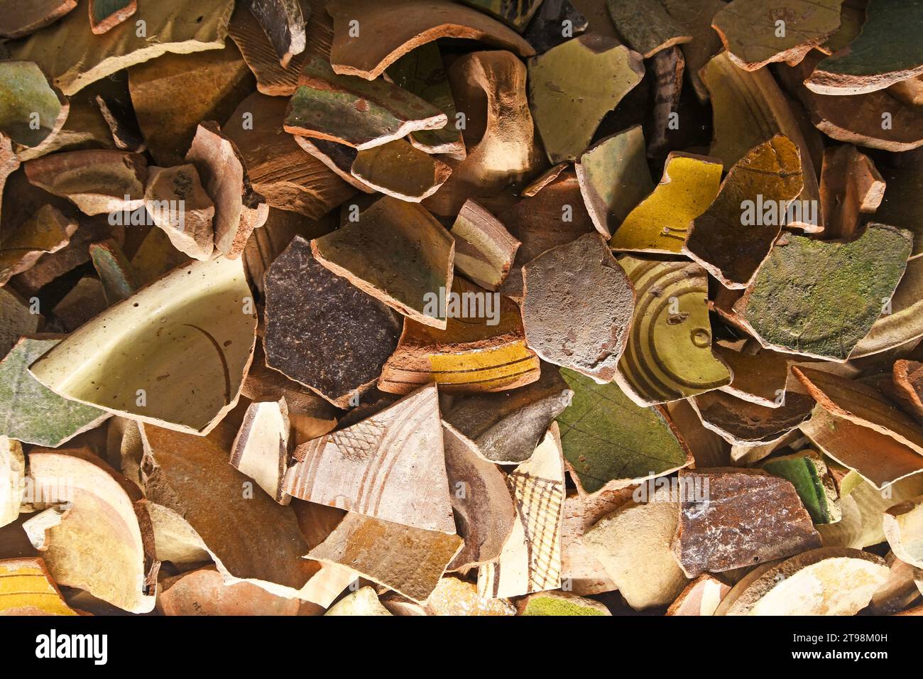 Shards of broken ancient roman pottery, Caesarea, Israel Stock Photo