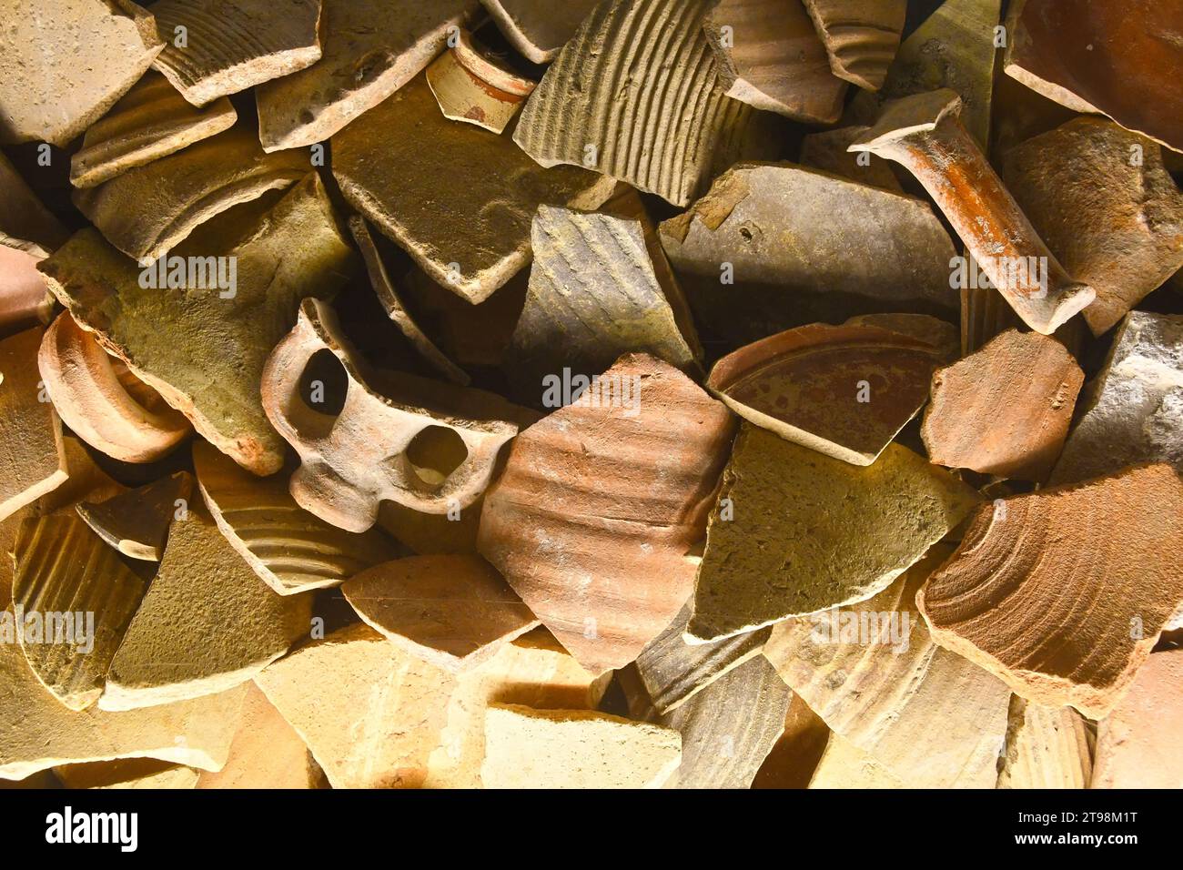 Shards of broken ancient roman pottery, Caesarea, Israel Stock Photo