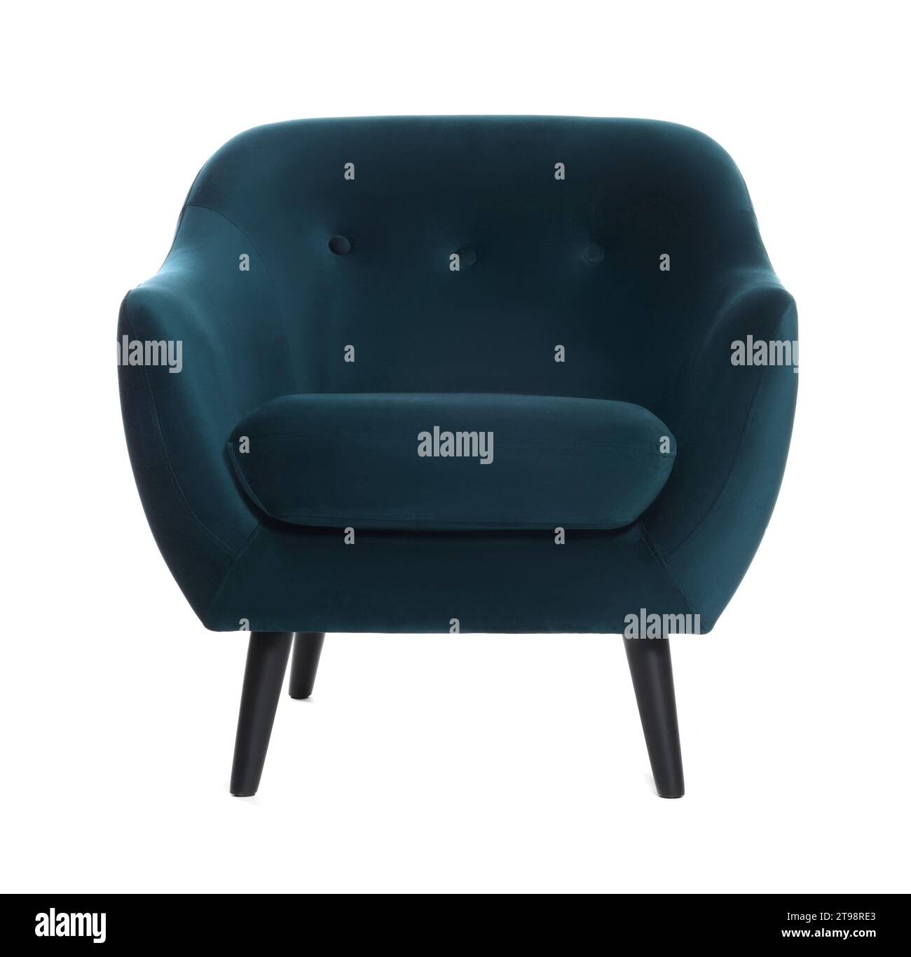 One comfortable midnight blue armchair isolated on white Stock Photo