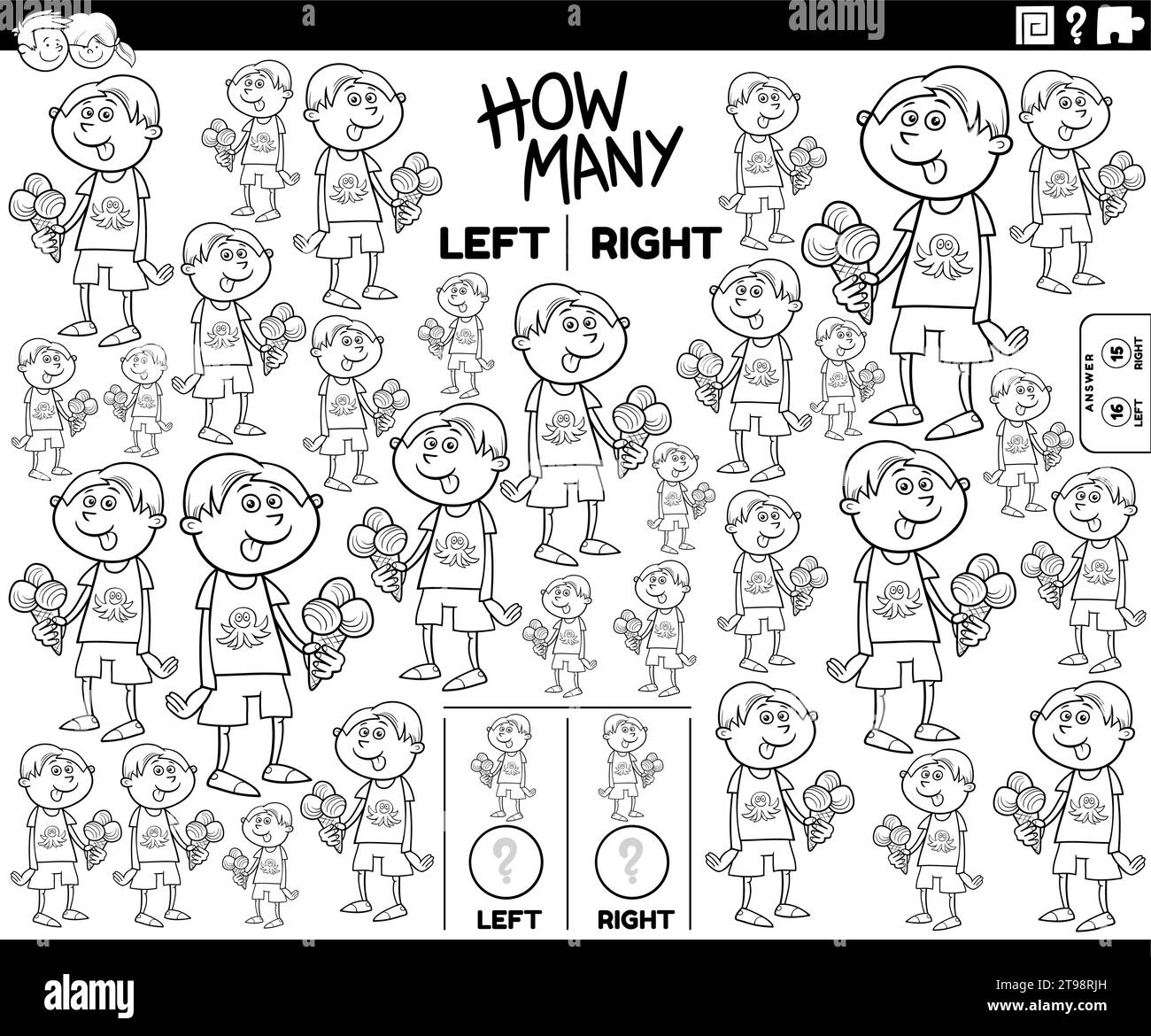 Cartoon illustration of educational game of counting left and right