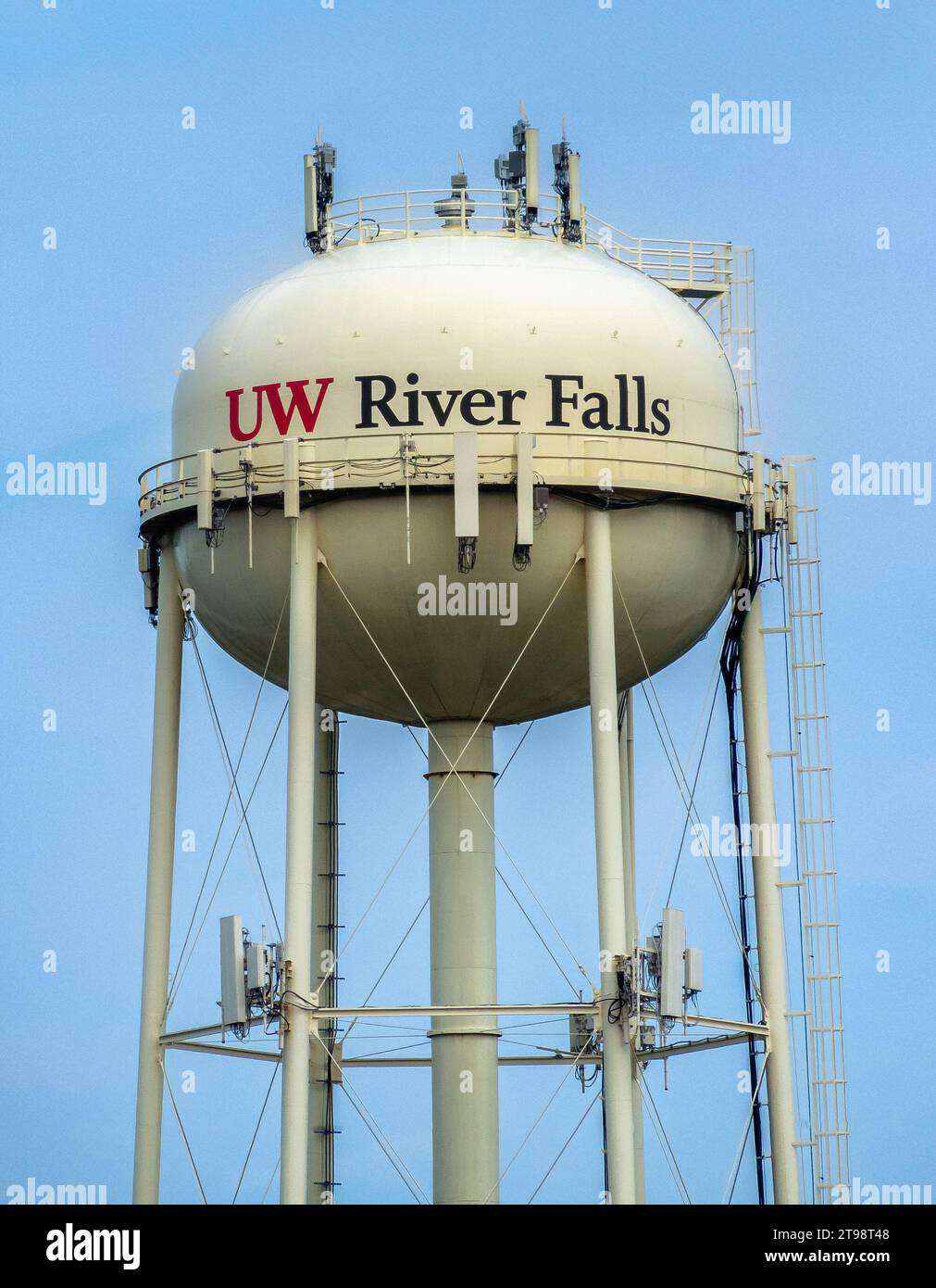 RIVER FALLS, WI, USA - JULY 22, 2023: Water tower on the campus of the University of Wisconsin-River Falls. Stock Photo