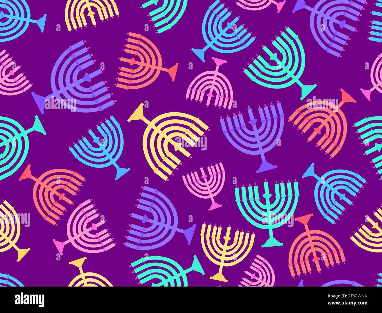Hanukkah seamless pattern with Menorah with nine candles. Lighted Hanukkah candles. Design of greeting cards, banners and promotional products. Vector Stock Vector
