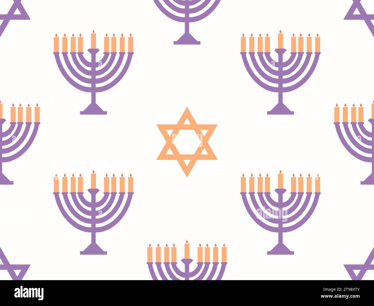 Hanukkah seamless pattern with Menorah with nine candles and stars of David. Lighted Hanukkah candles. Design of greeting cards, banners and promotion Stock Vector