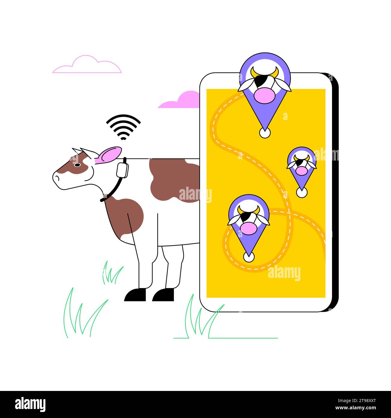 GPS tracking collars isolated cartoon vector illustrations. Livestock