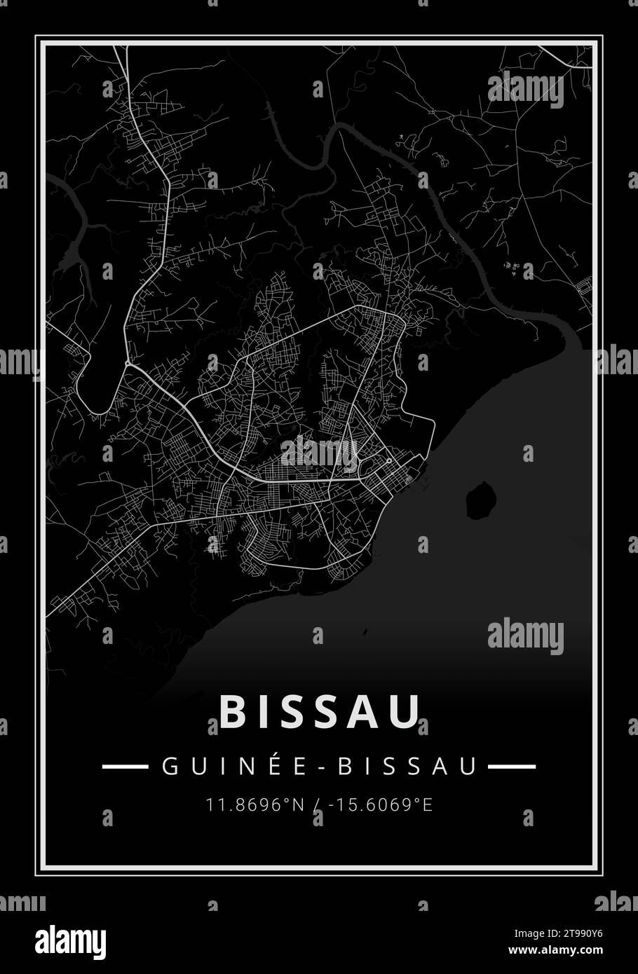 Street map art of Bissau city in Guinea Bissau - Africa Stock Photo