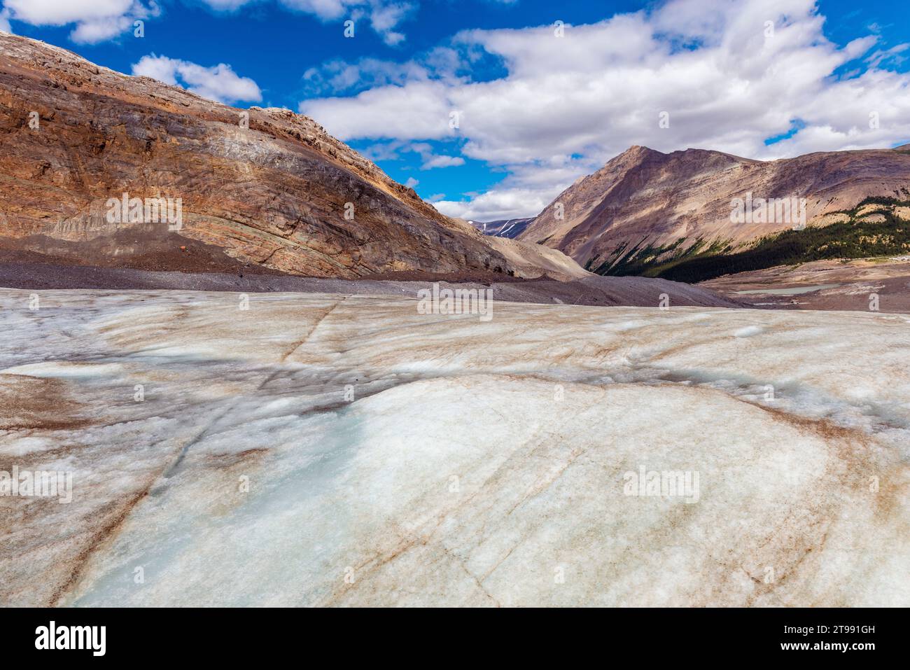 Athabasca glacier landscape seen from glacier walk, Icefields Parkway, Canada. Stock Photo