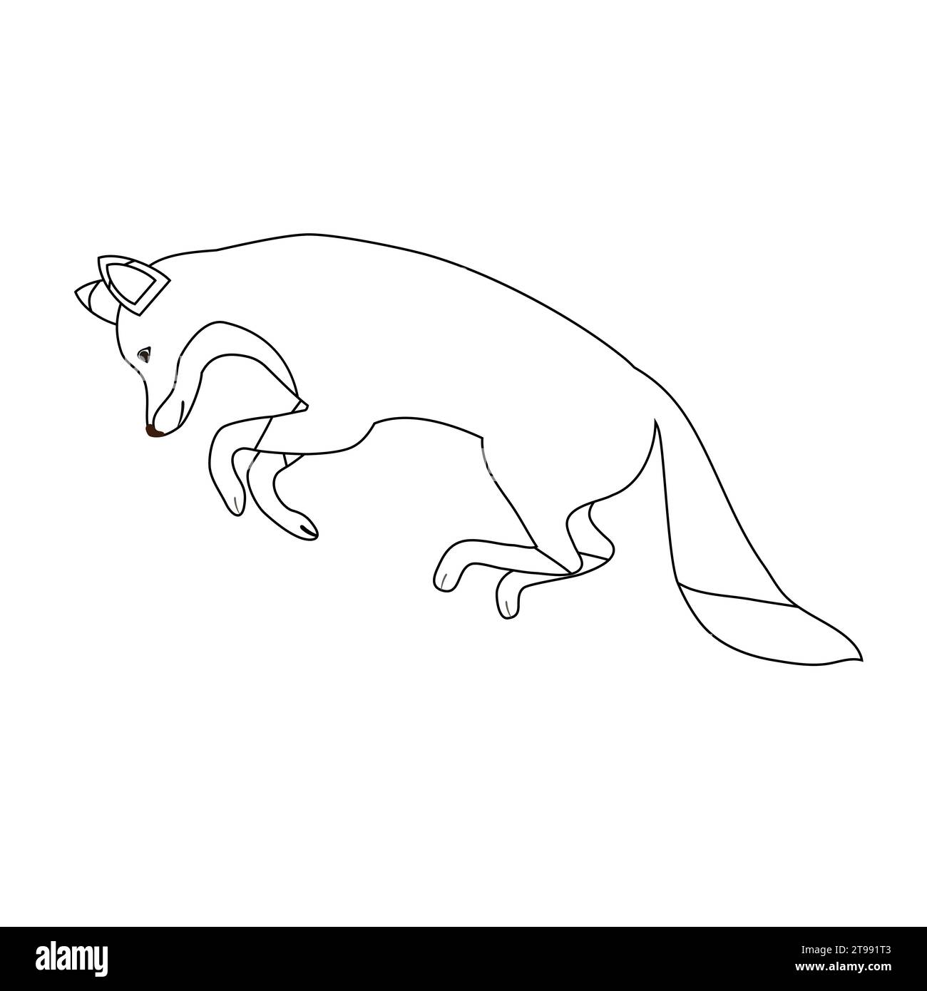 Vector flat hand drawn outline jumping fox isolated on white background ...