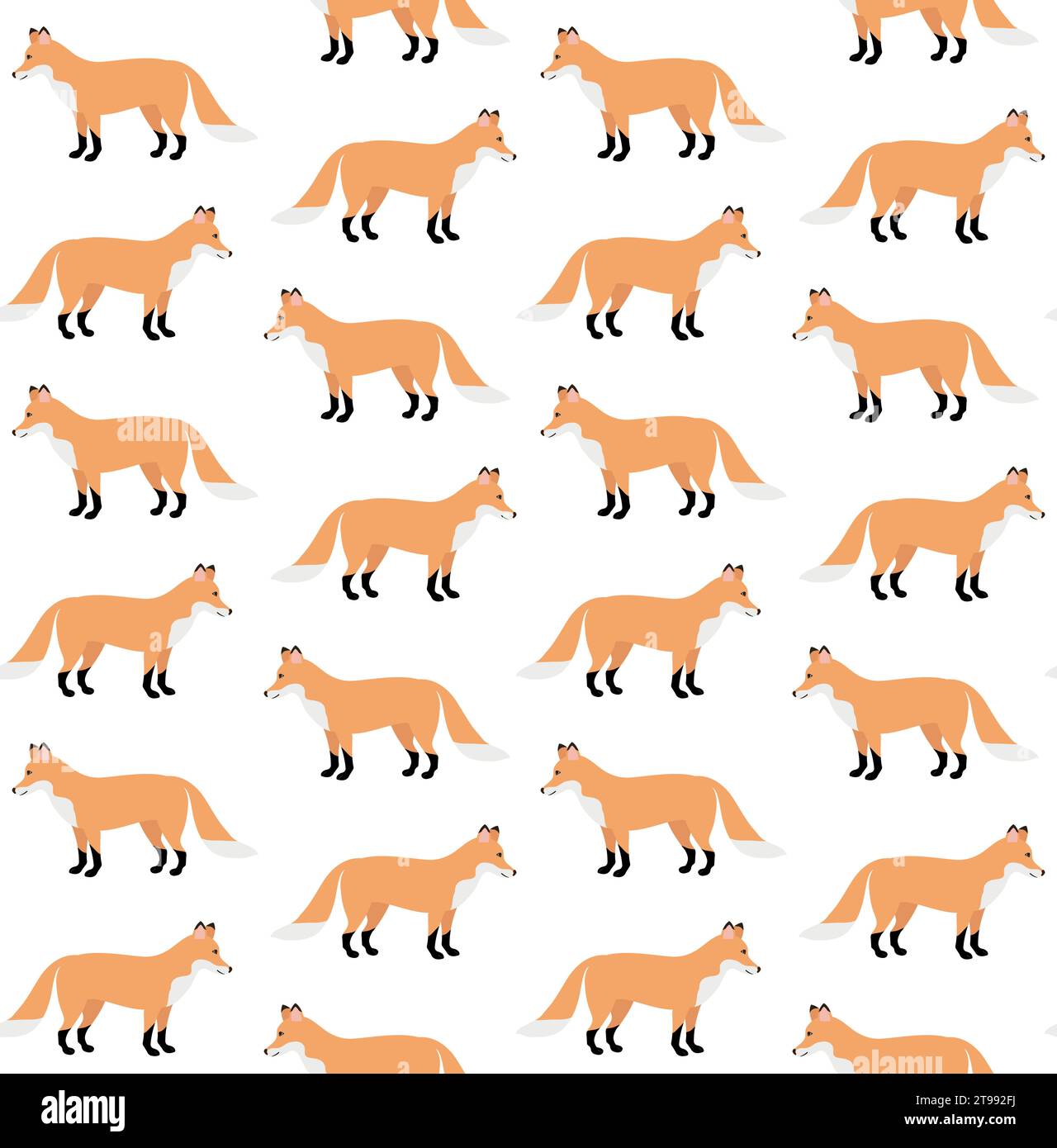 Vector seamless pattern of flat hand drawn fox isolated on white ...