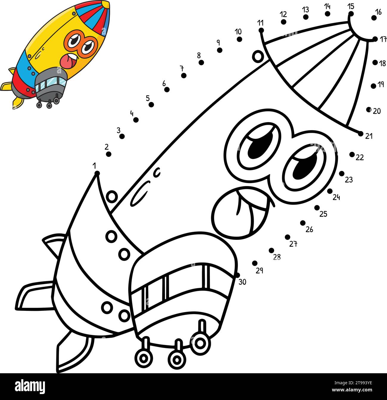 Dot to Dot Zeppelin Vehicle Isolated Coloring Stock Vector