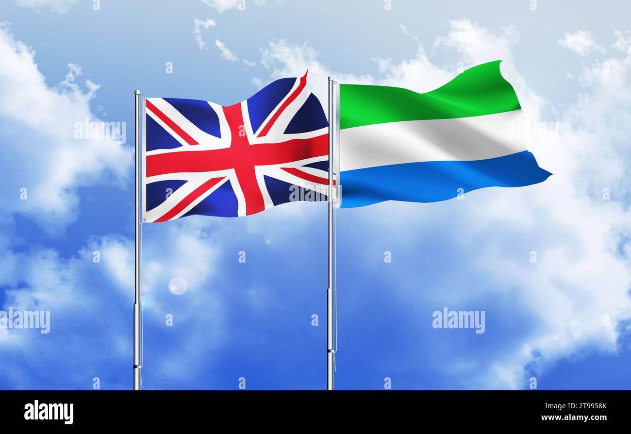 Sierra Leone,UK flags together waving against blue sky Stock Photo - Alamy