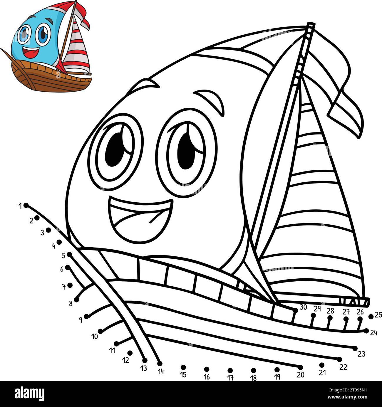 Dot to Dot Sailboat Vehicle Isolated Coloring Page Stock Vector Image ...