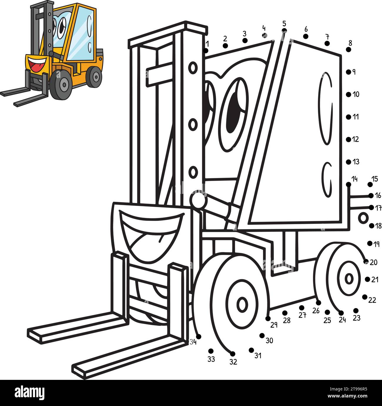Dot to Dot Forklift Vehicle Isolated Coloring Page Stock Vector