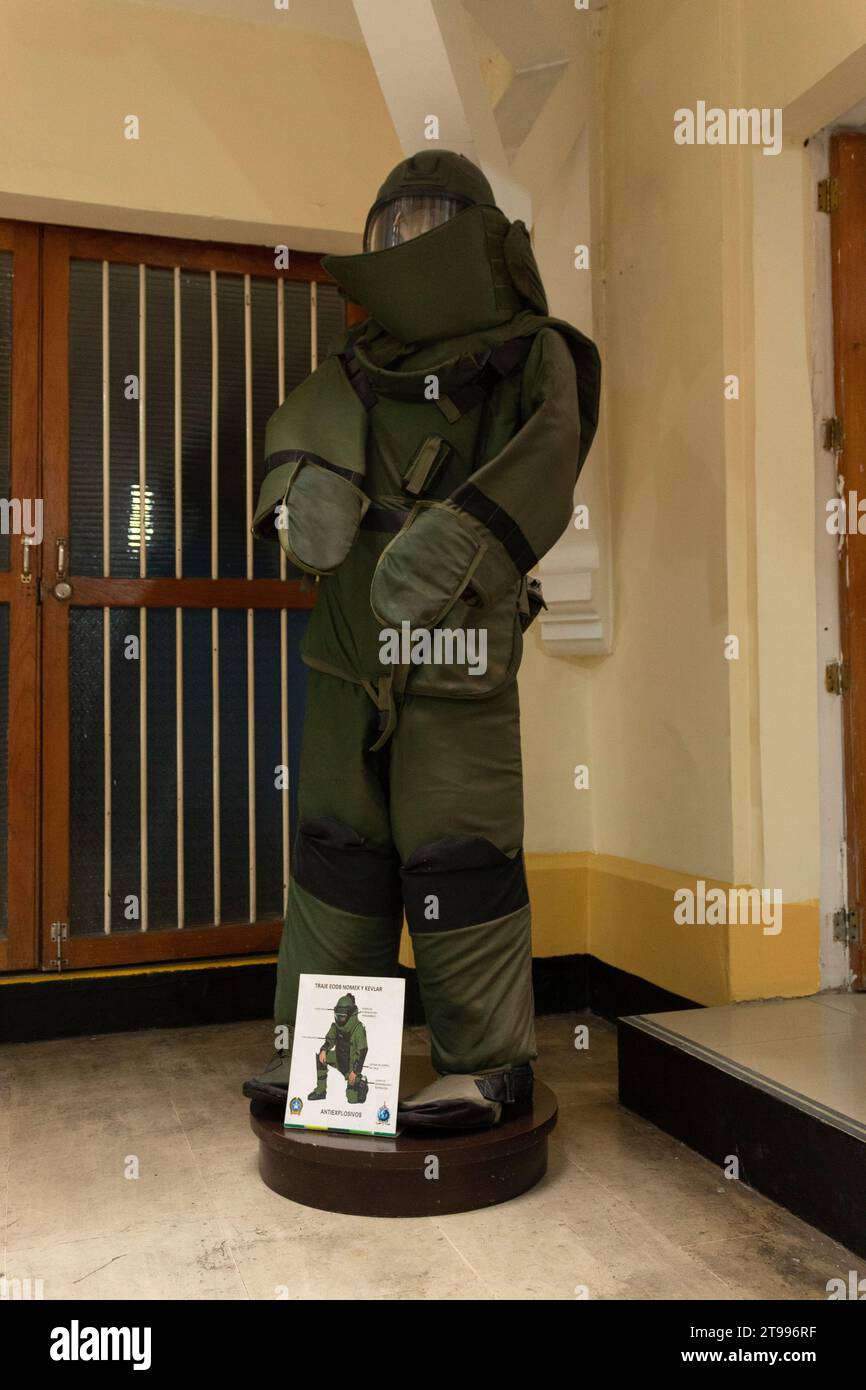 Colombian police bomb suit at colombian police museum Stock Photo