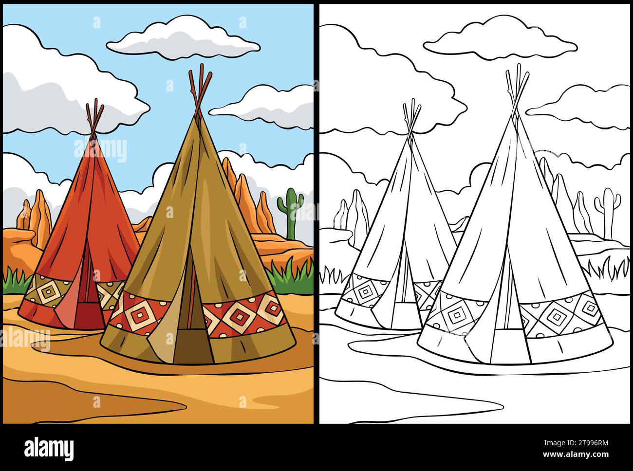 Native American Indian Tepee Coloring Illustration Stock Vector