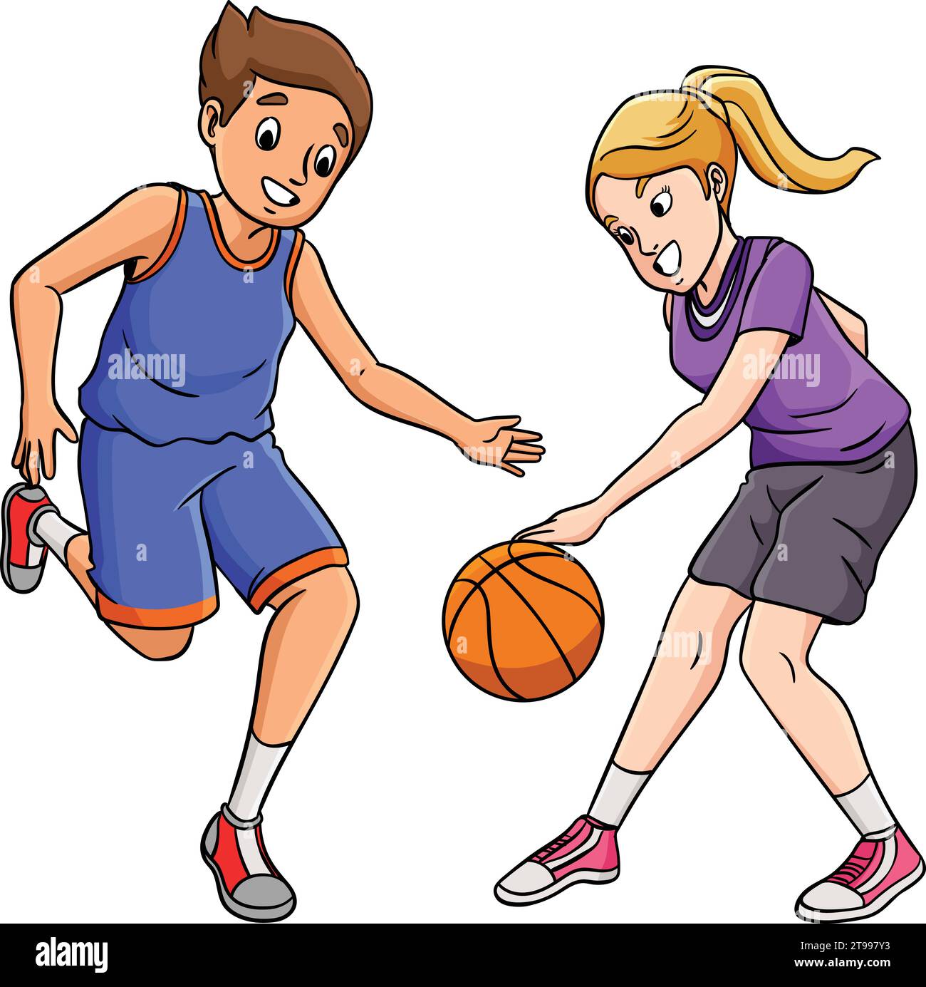 Basketball Kids Playing Cartoon Colored Clipart Stock Vector Image