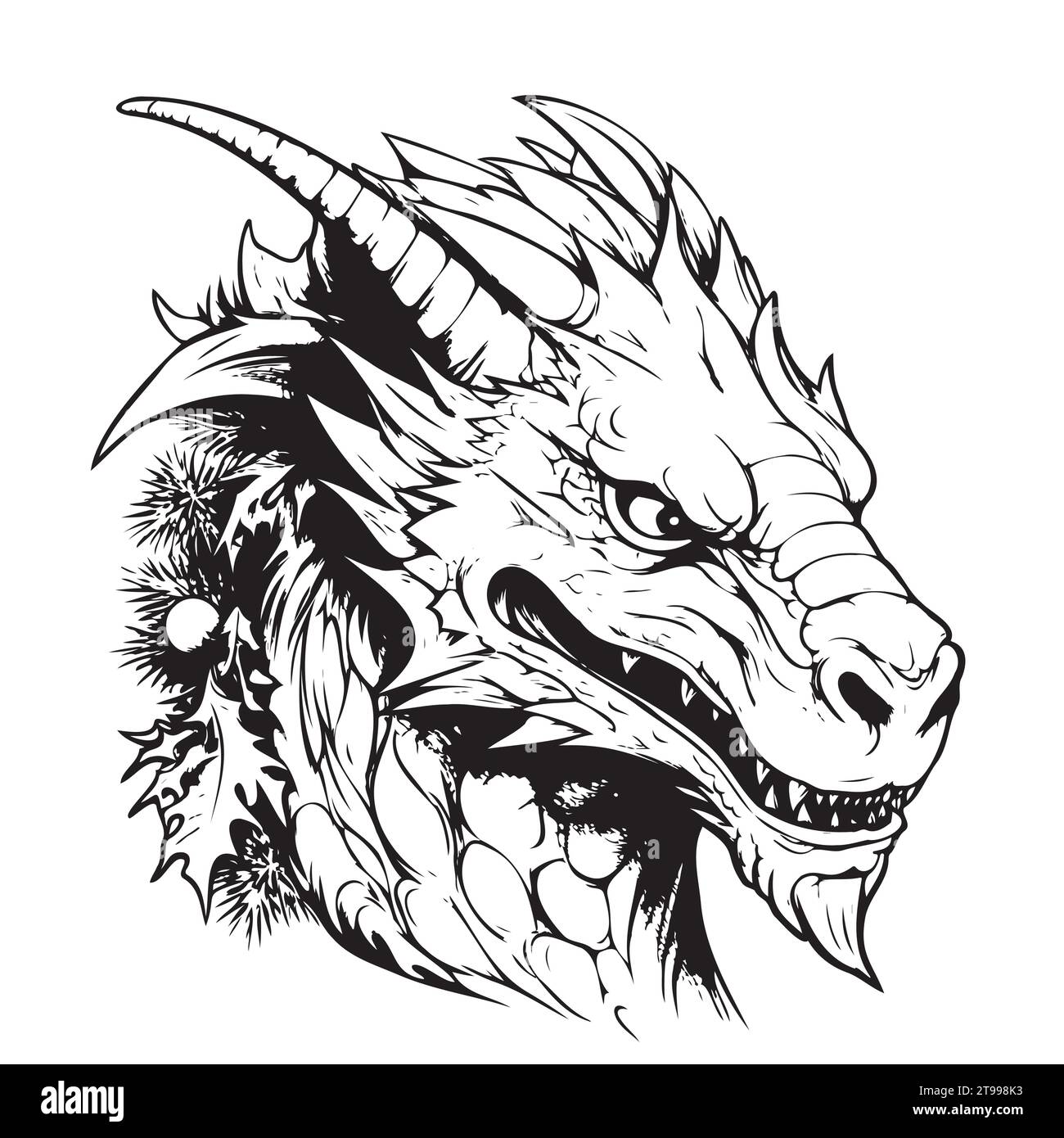 Funny winter character dragon . Vector illustration. outline hand drawing.2024 year dragon according to eastern calendar. Xmas design, holiday card, decor, coloring Stock Vector