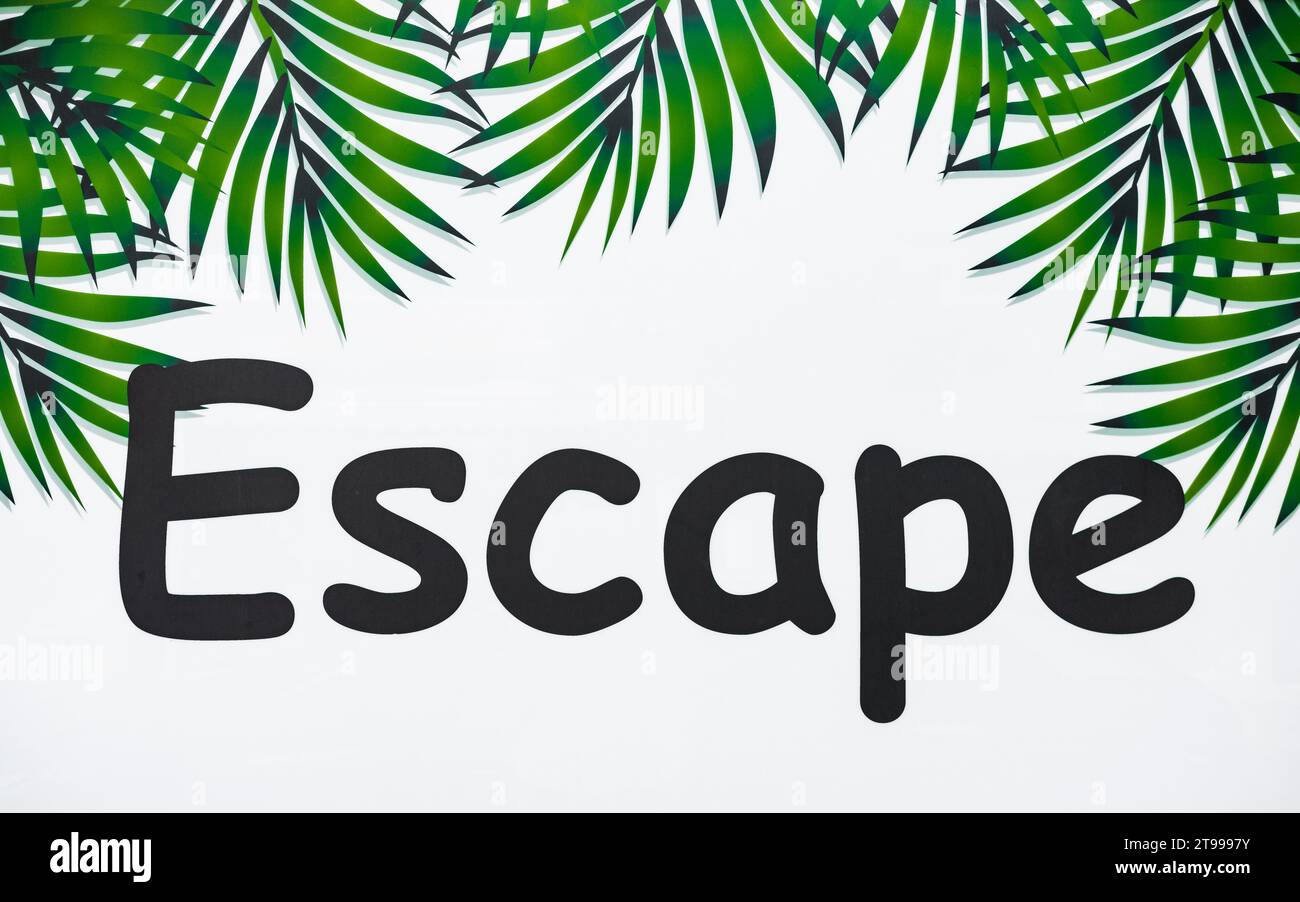 Escape word sign on wall background. Escape message, text on the white ...