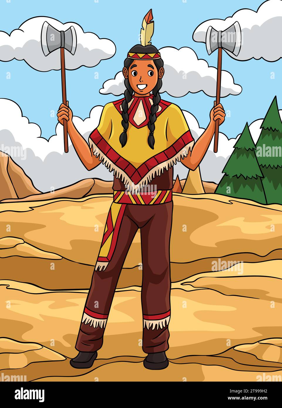 Native American Indian with a Tomahawk Colored Stock Vector Image & Art ...