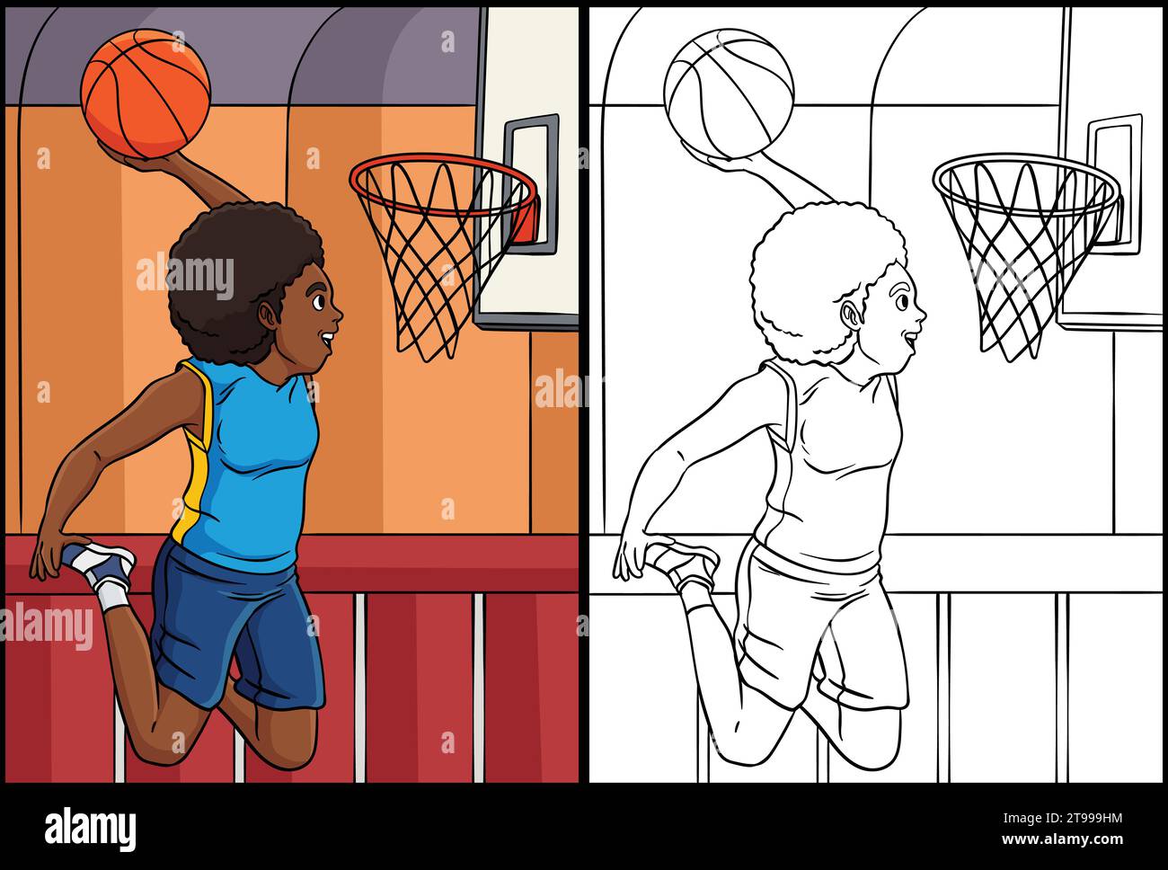 Basketball Girl Slam Dunk Coloring Illustration Stock Vector Image