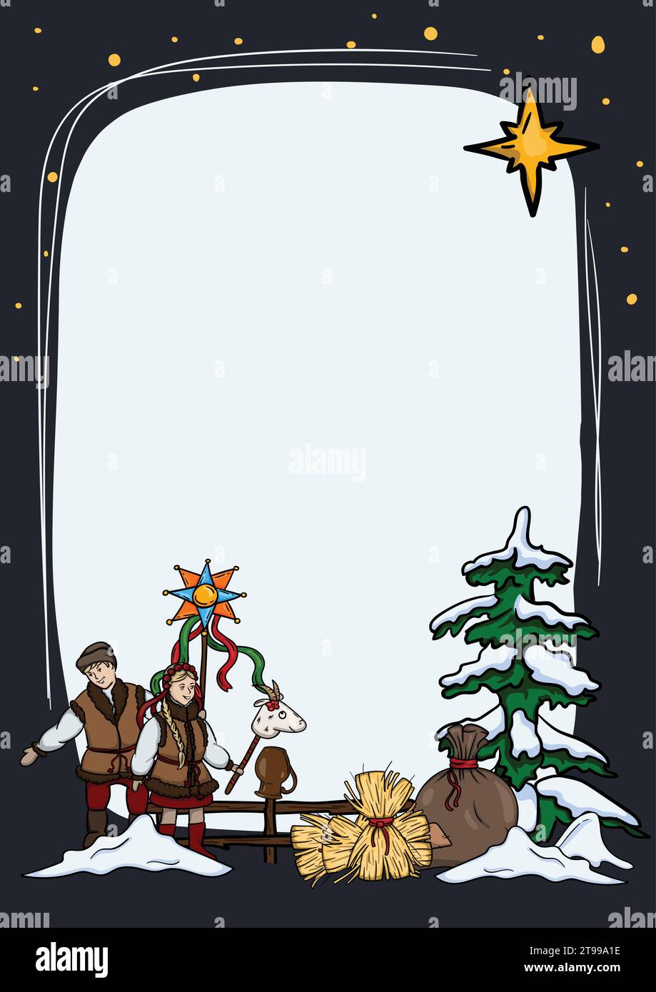 Bright vector illustration. Ukrainian Christmas card template with ...