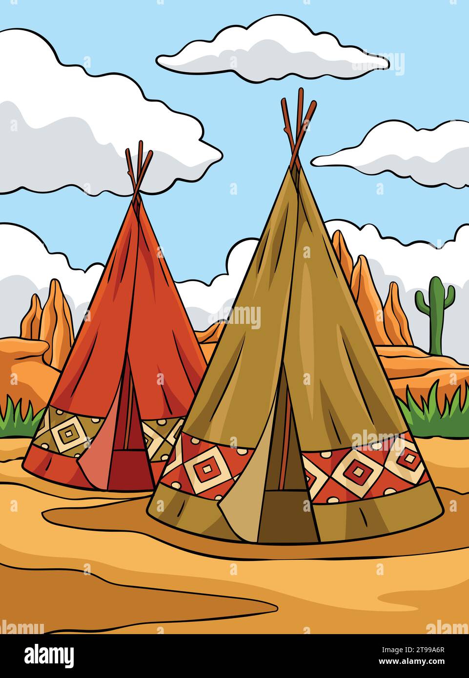 Native American Indian Tepee Colored Cartoon  Stock Vector