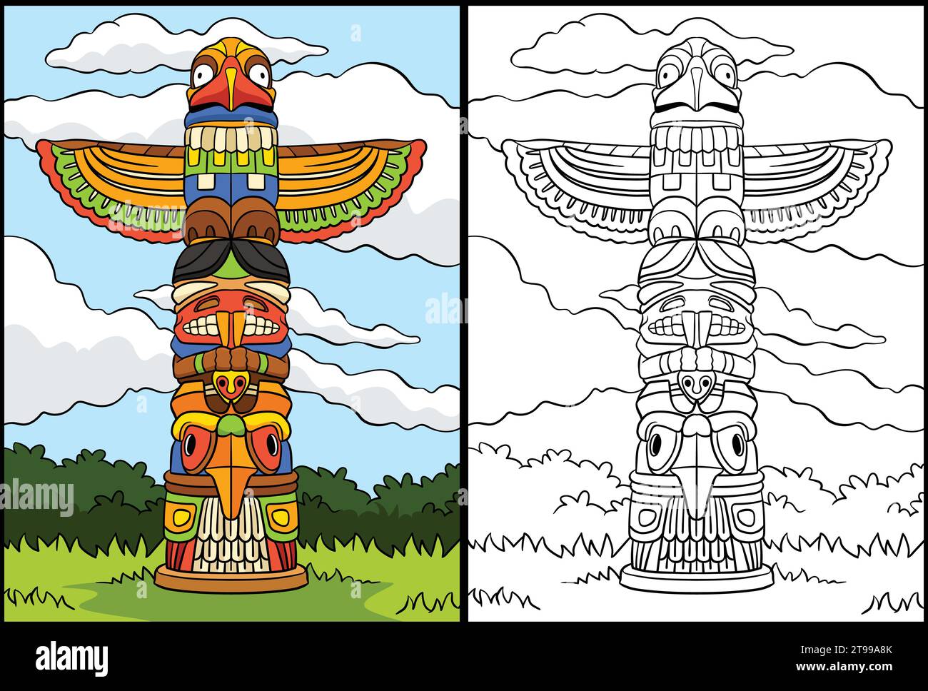 Native American Indian Totem Coloring Illustration Stock Vector