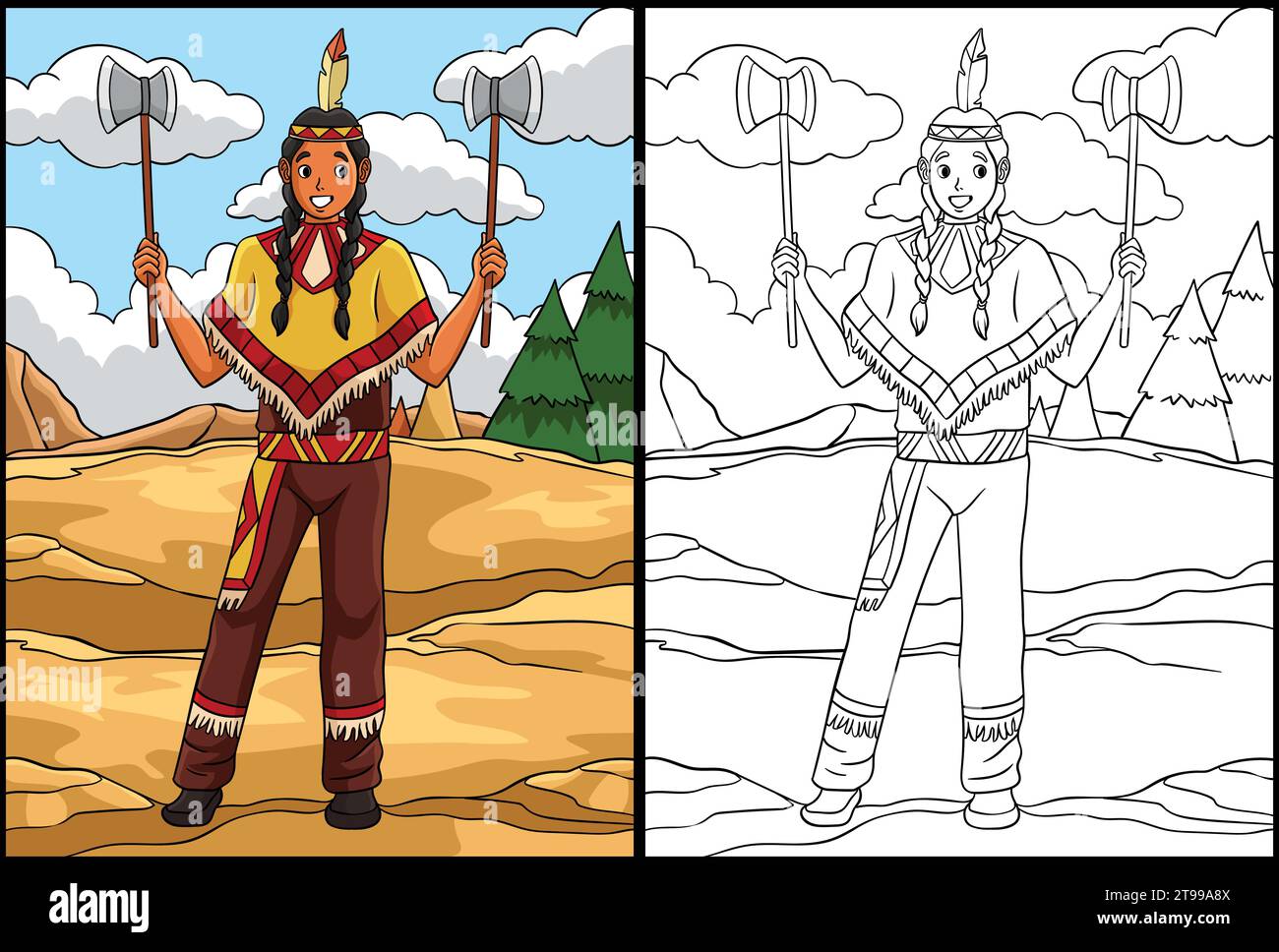 Native American Indian With Tomahawk Illustration Stock Vector Image ...