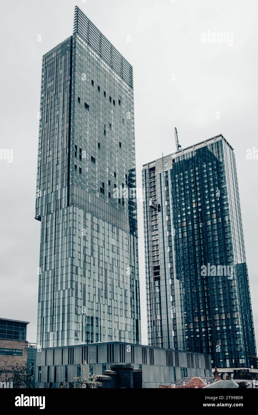 Beetham Tower and Viadux skyscrapers are tall buildings at Deansgate Castlefield, Manchester Stock Photo