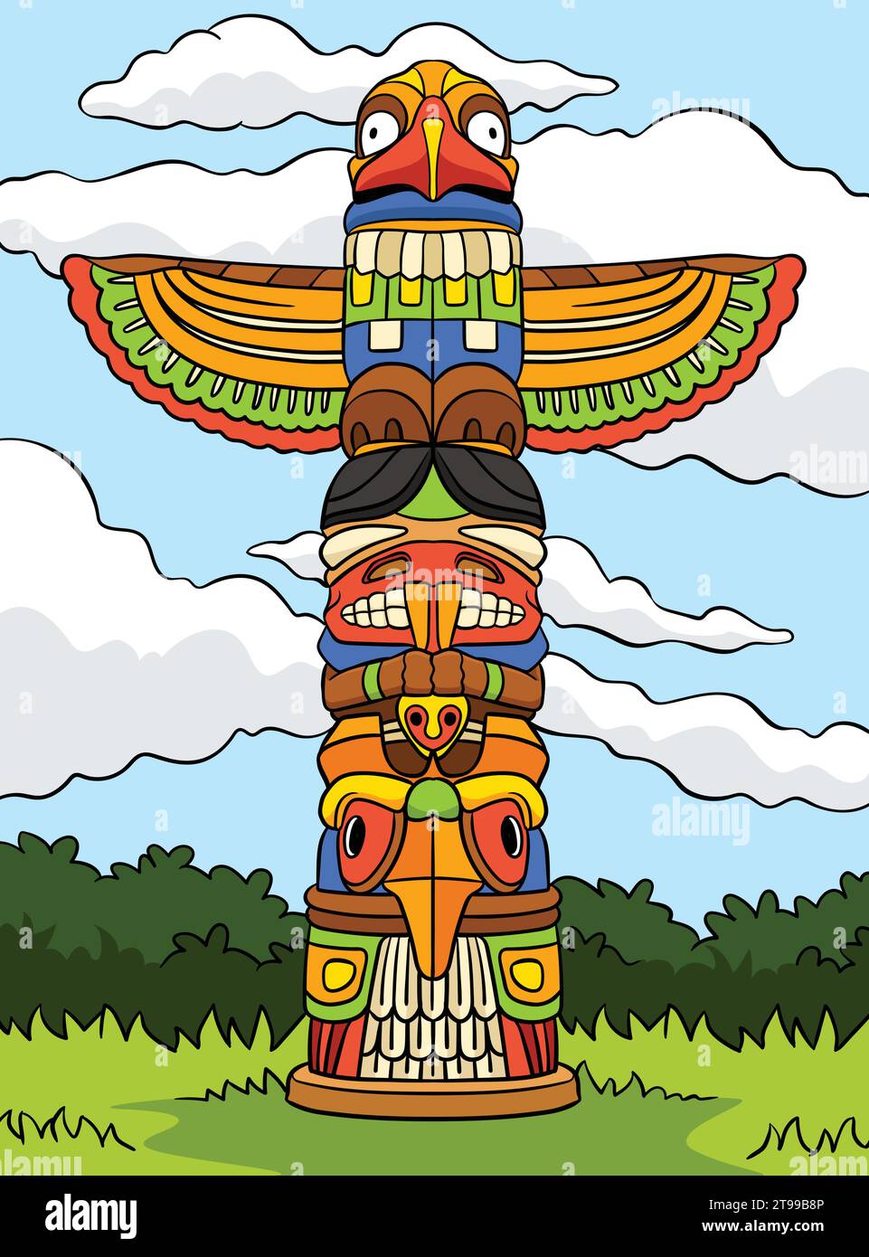 Native American Indian Totem Colored Cartoon  Stock Vector