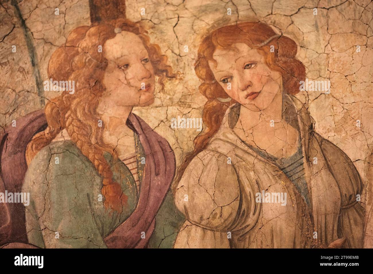 Detail of Venus and the Three Graces fresco by Sandro Botticelli in the Louvre Museum, Paris, France. Stock Photo