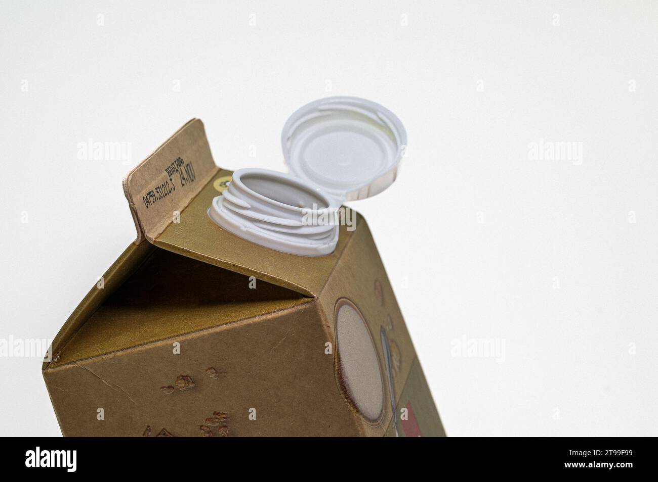 danish milk carton with the new screw cap, Denmark, November 22, 2023 Stock Photo