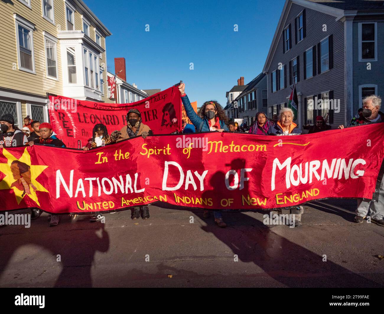 Plymouth, Massachusetts, USA. 23rd Nov, 2023. Native Americans and hundreds of others gather in