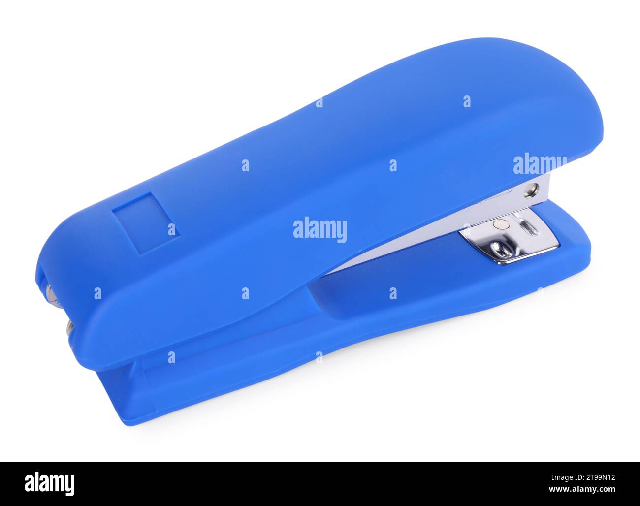 One new blue stapler isolated on white Stock Photo